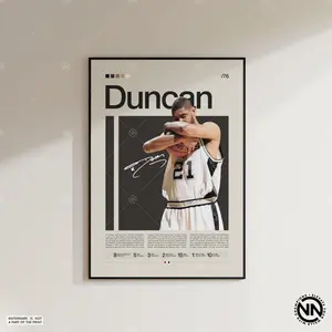 Tim Duncan Poster, Sports Poster, Mid Century Modern, Basketball Gift, Sports Bedroom Posters