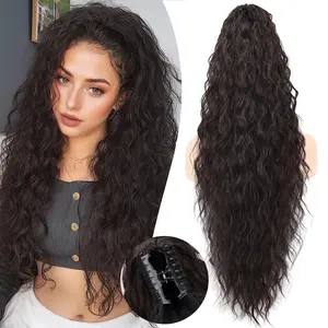 [NANNAN] Claw Long Wavy Ponytail Extension Black Brown 30" Curly Pony Tail Clip in Hair Extensions for Women Fluffy Natural Looking Synthetic Hairpiece for Daily Use