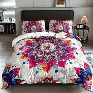 Boho Style Bedroom Bedding Set, Soft Polyester Mandala Flower Quilt Cover, Comfortable 3-Piece Colorful Decorative Sheet, Bedsheet Sets
