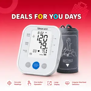 Sinocare Upper Arm Digital Blood Pressure Monitor - Healthcare Home BP Machine with 3-Color Backlit, Adjustable 8.6"-16.5" Cuff, Irregular Heartbeat Alert, Accurate Monitoring