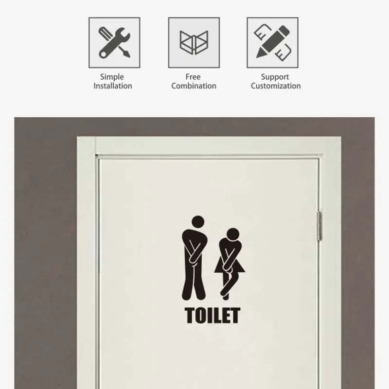 1pc Vinyl Sticker Toilet Sign Sticker, Man Woman Toilet Sticker, DIY Removable Bathroom Vinyl Decal Sticker, Bathroom Accessories, Funny Bathroom Door Decor for Home, Bathroom Decoration Supplies