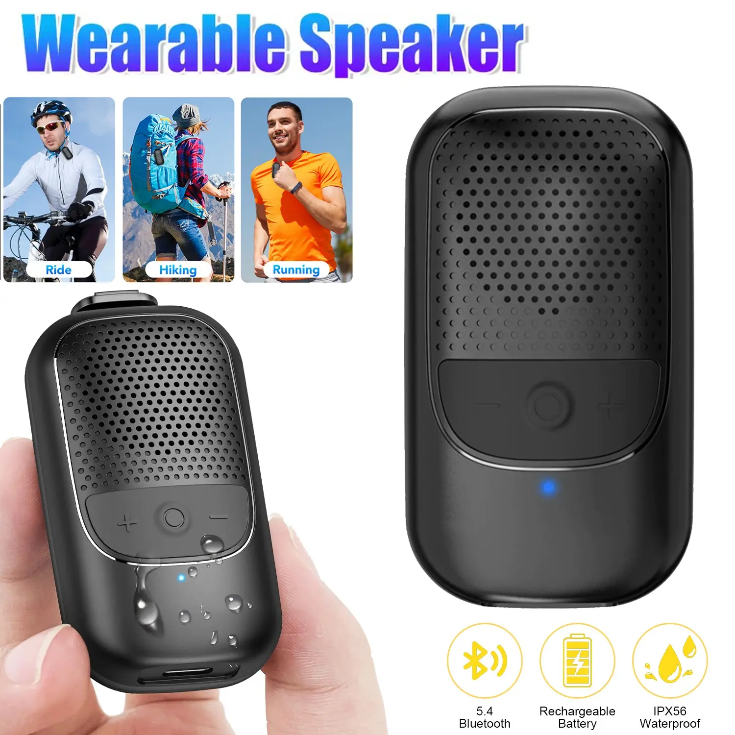 Wireless Clip-on Bluetooth Speaker,IP67 Waterproof Rating, ENC Noise-Cancelling Microphone, Features Large Touch Controls,A Wearable Bluetooth Speaker Ideal for Running,Hiking,and Outdoor Sports
