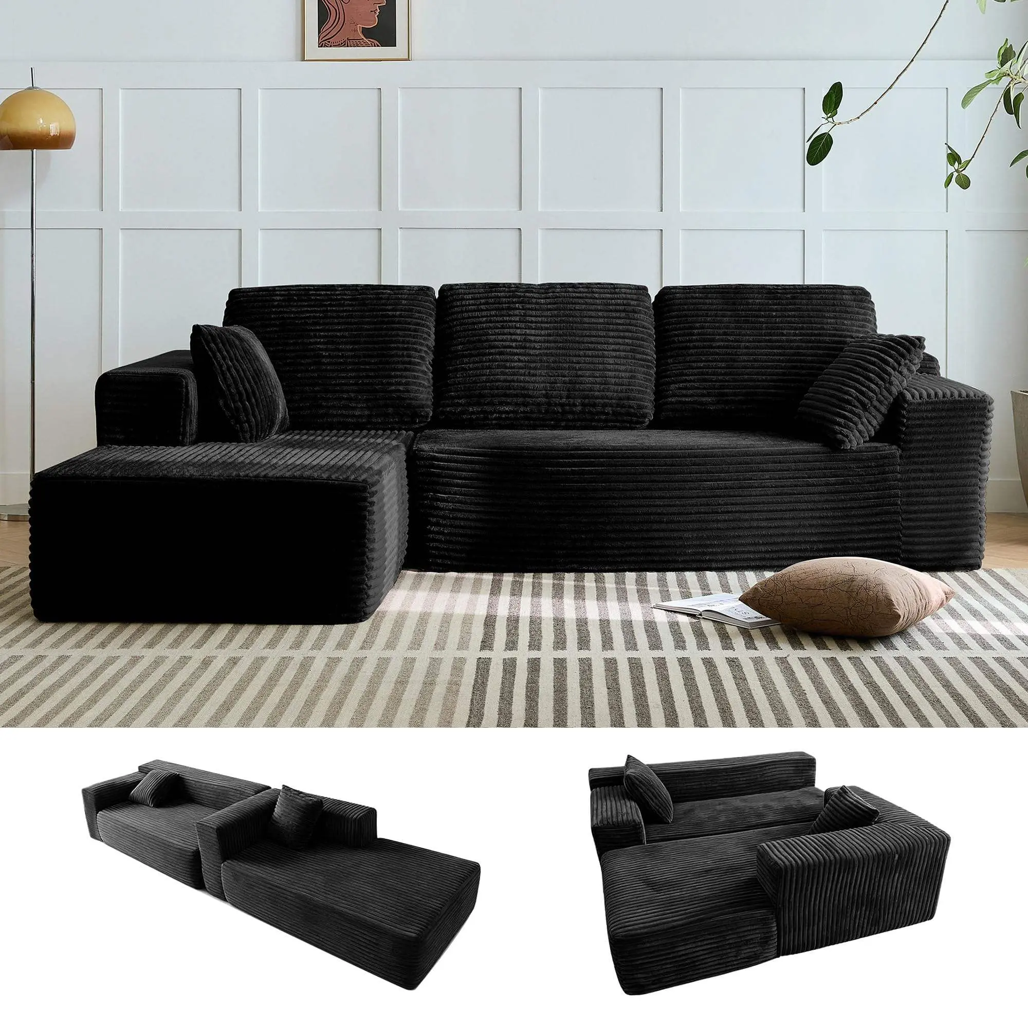Boneless L-Shaped Convertible Modular Cloud Couch - Corduroy Upholstered Memory Foam Sectional with Movable Storage, Oversized Plush Chaise Lounge, Vacuum Compression Box Packaging, Modern Sofas Living Room Chill Furniture kendall mountain house summerwin