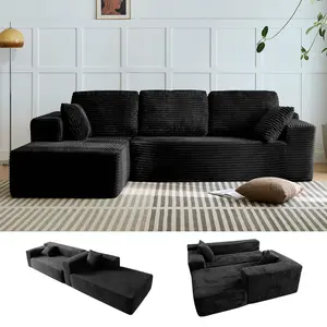 Boneless L-Shaped Convertible Modular Cloud Couch, Corduroy Upholstered with Memory Foam & Movable Storage, Oversized Plush Chaise Lounge, Vacuum Compression Box Packaging, Modern Living Room Furniture for Villas, Apartment Furniture, Couch Roo