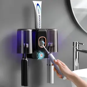 Wall Mounted UV Toothbrush Sterilizer & Holder with Smart Toothpaste Dispenser - Electric Toothbrush Storage Rack for Bathroom Countertop Organization,STERILIZATION TOOTHBRUSH HOLDER