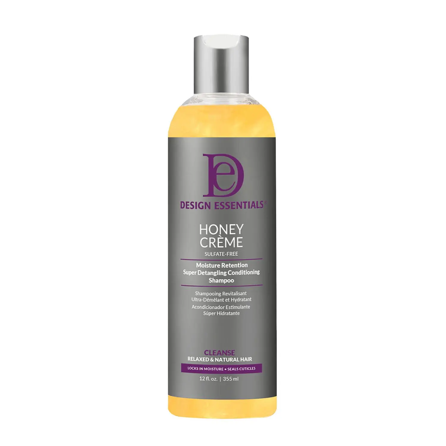 Design Essentials Honey Creme Moisture Retention Shampoo, Daily Detangling Moisturizer for Dry & Damaged Hair, Sulfate-Free Cleanser with Honey for All Hair Types, 12 Fl Oz, Haircare, Hydrating, Curly Locks, Textured, Natural Curls, Male, Cruelty Free, Mo