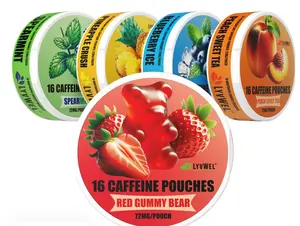Caffeine Pouches 72mg - 5 pack - Red Gummy Bear, Pineapple Crush, Peach Sweet Tea, Blueberry & Spearmint Beverage Energy Variety Flavored Fruity