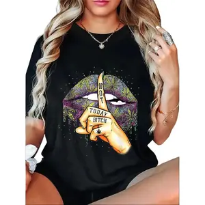 Unisex Shortsleeve Round Neck T-Shirt - Cannabis Lips Graphic, "Not Today Shhh" Print, Sporty Tops for Casual Streetwear & Sports Activities, Tshirt