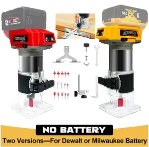 800W Cordless Wood Router Compatible With Dewalt 20V or Milwaukee M18 Battery,byczone 30000RPM Brushless Motor Router Attach 15PCS 1/4" Router Bits,6 Speeds Hand Trim Router,Edge Guide,Roller Guide,(NO Battery)