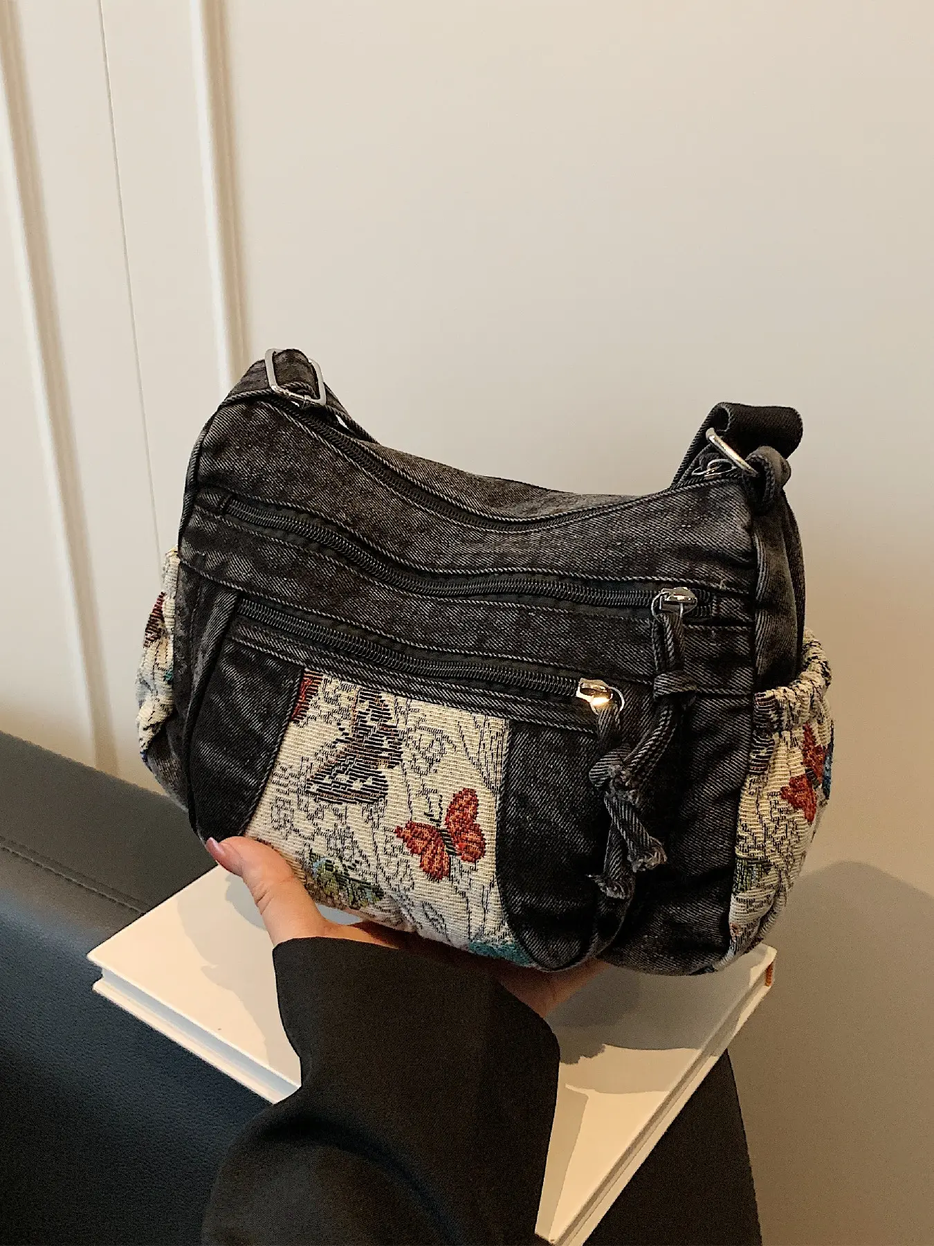Casual Fashion Multi-Pocket Butterfly Design Bag, Denim Shoulder Purse, Crossbody Handbag, Stylish Women's Accessory for Daily Use, Fashionable Versatile Purse, Casual Trendy Bag