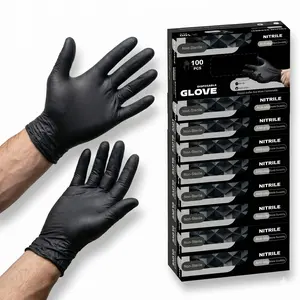 gpcraft Disposable Black Nitrile Gloves - Nitrile Material, Latex-Free, Powder-Free, Food-Grade, Touch Screen Friendly, Extra-Thick, Thickened, High-Resistance, Work-Safe Cleaning Gloves for Cooking, Cleaning (Pack of 100)