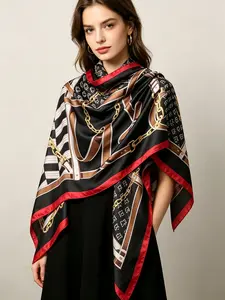 European and American Fashion Versatile Geometric Long Silk Scarf, Elegant High-End Women's Decorative Outerwear Shawl, Fashion Shawl Wrap, All Seasons