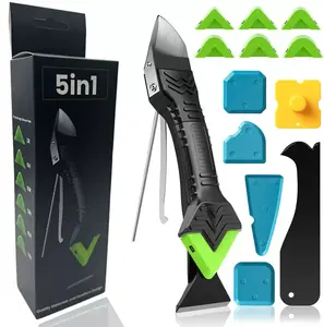 5 in 1 Silicone Caulking Grout Removal Sealant Finishing Tool with Grout Scraper, 6 Exchange Silicone Pads, Adhesive Residue Scraper Seam Repair Kit for Kitchen Bathroom