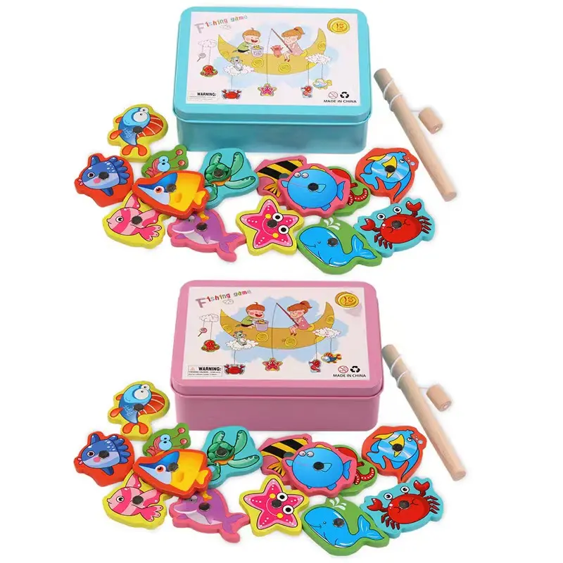 Montessori Wooden Magnetic Fishing Game - Colorful Fish Pieces, High-Quality Wood Toy, Magnetic Fishing Rod, Safe & Enjoyable Experience for 3-4 Years Kids, Children Development Motor Skills Educational Tool, Fish Shapes
