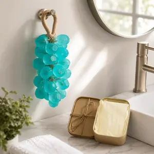Tea Tree Infused Handmade Grape Shaped Wall Hanging Hand Soap Gift Box Decorative Transparent Soap for Bathroom Kitchen Guest Sink Daily Hand Care