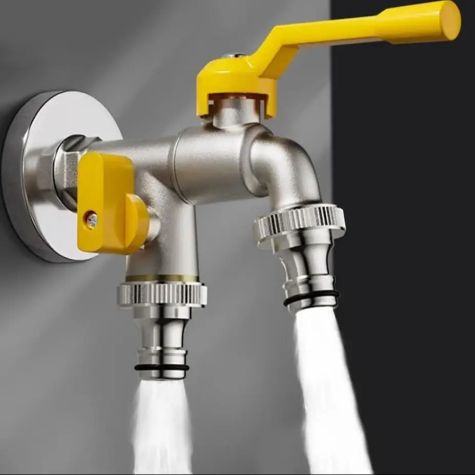 Garden Hose Faucet, Dual Outlet Garden Faucet, Universal Thread Outdoor Faucet, Compatible with Sprayers, Durable Garden Hose Connector, Garden Water Hose, Watering Systems, Watering Tool