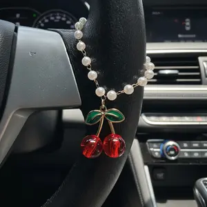 Sweet Cherry Pendant Car Steering Wheel Decoration Chain Interior Accessory, Car Ornament, Stylish Car Decor, Perfect Gift for Car Enthusiasts