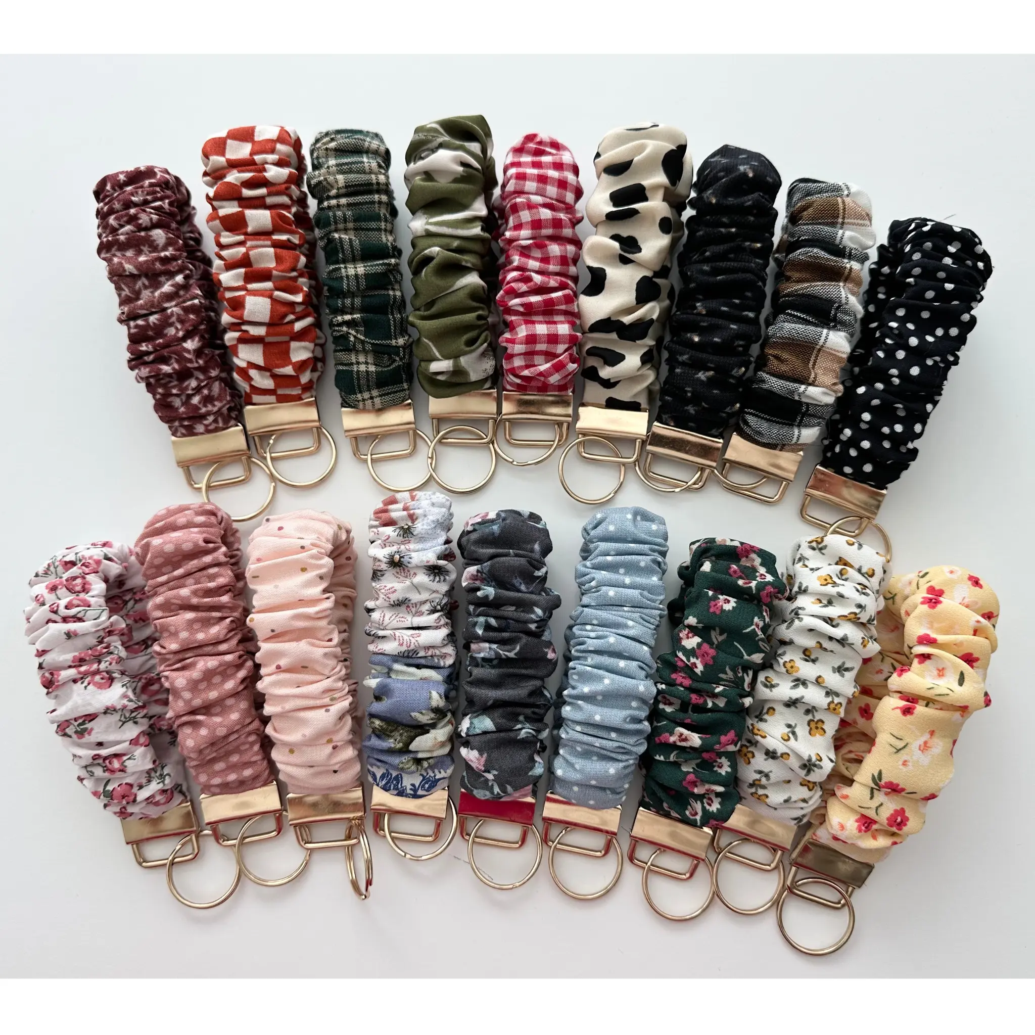Stylish Accessories & Gift for Her Handmade Soft Scrunchies Wristlet Keychain with Gold Hardware 4" Long Fashionable & Functional Everyday Essential