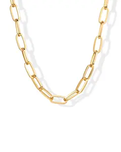 PAVOI 14K Gold Plated Chunky Chain Choker Necklaces for Women - Gold Statement Graduated Link Chain Necklace - Bold Oval Link Barbell Links Paperclip Chains