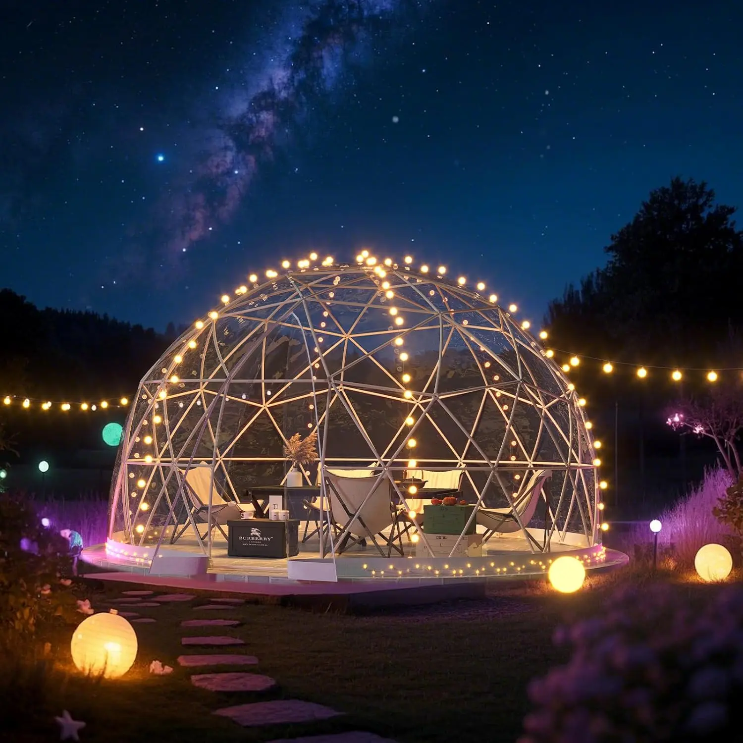 Upgraded 12FT Garden Dome igloo with LED Lights – Camping Shelters with Reinforced PC Cover, 1.5mm Poles & 0.3mm Fabric |   Outdoor globe tent for 6–10 People, Waterproof Windproof for Backyard or Patio, Tents For Camping, Outdoor Patio