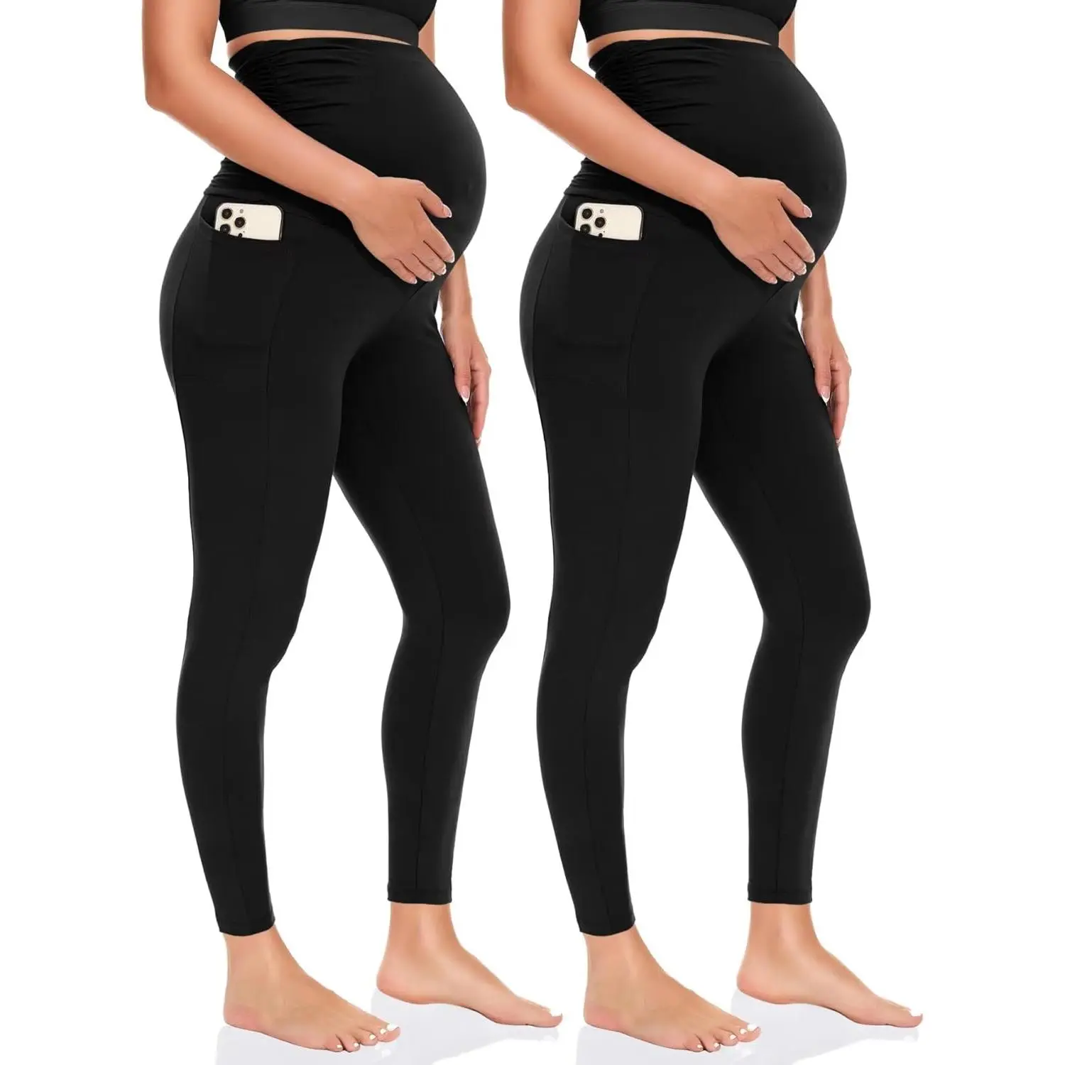 2 Pack Women's Maternity Leggings with Pockets Over The Belly-High Waist Pregnancy Yoga Workout Pants Active Wear maternity  joggers maternity bottom