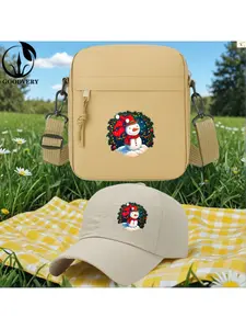 2pcs Snowman with Embroidered Scarf and Hat Print, Unisex Baseball Cap & Crossbody Bag, Men's and Women's Fashion Street Suit, Unisex Sportswear, Unique Gift Ideas, Adjustable Polyester, Casual Outdoor Sports Accessories