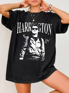 Stranger Things Steve Harrington T-shirt, Graphic, vintage distressed loose black top, TV series merchandise support clothing, 80s retro theme tee, fan gathering outfit