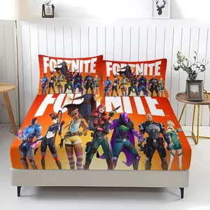 Fortnite Pattern Fitted Sheet,Home Decor for Gamers,Including 1 Bed Sheet and 2 Pillowcases,Anti Slip Dust Cover Suitable for Bedrooms and Guest Rooms,Suitable for Personal Use or Gift Giving