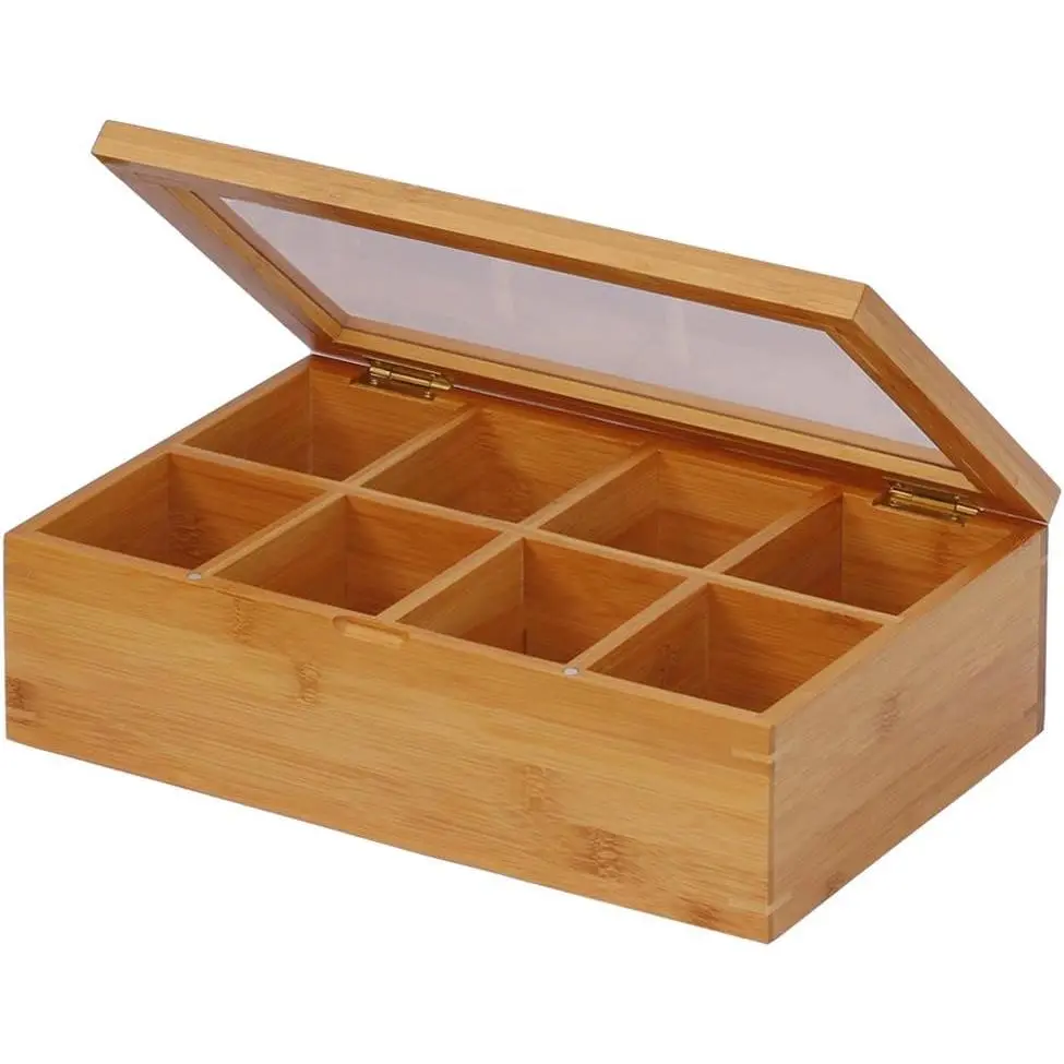 Minimalist BPA-Free Bamboo Tea Box - 12in Natural Multi-Purpose Dishwasher-Safe Organiser for Bathroom Home Storage (Home Supplies, Storage Boxes & Bins), Decorative