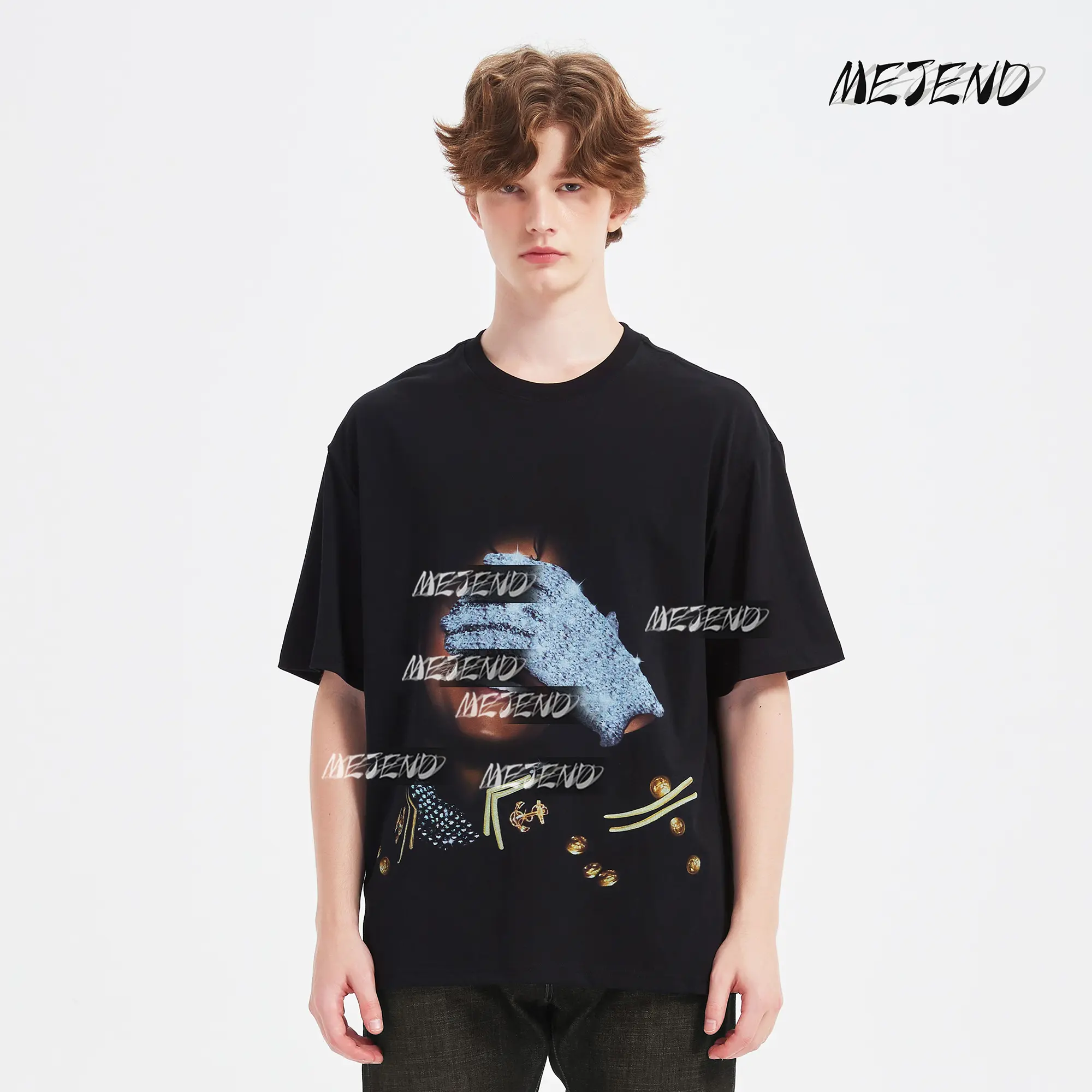 MeJend Printed Tshirt for Men, 250gsm Heavyweight Fabric, Cotton Short-Sleeve, Unique Graphic tee unisex casual heavyweight classic shirt Streetwear Top Black White Crewneck Breathable