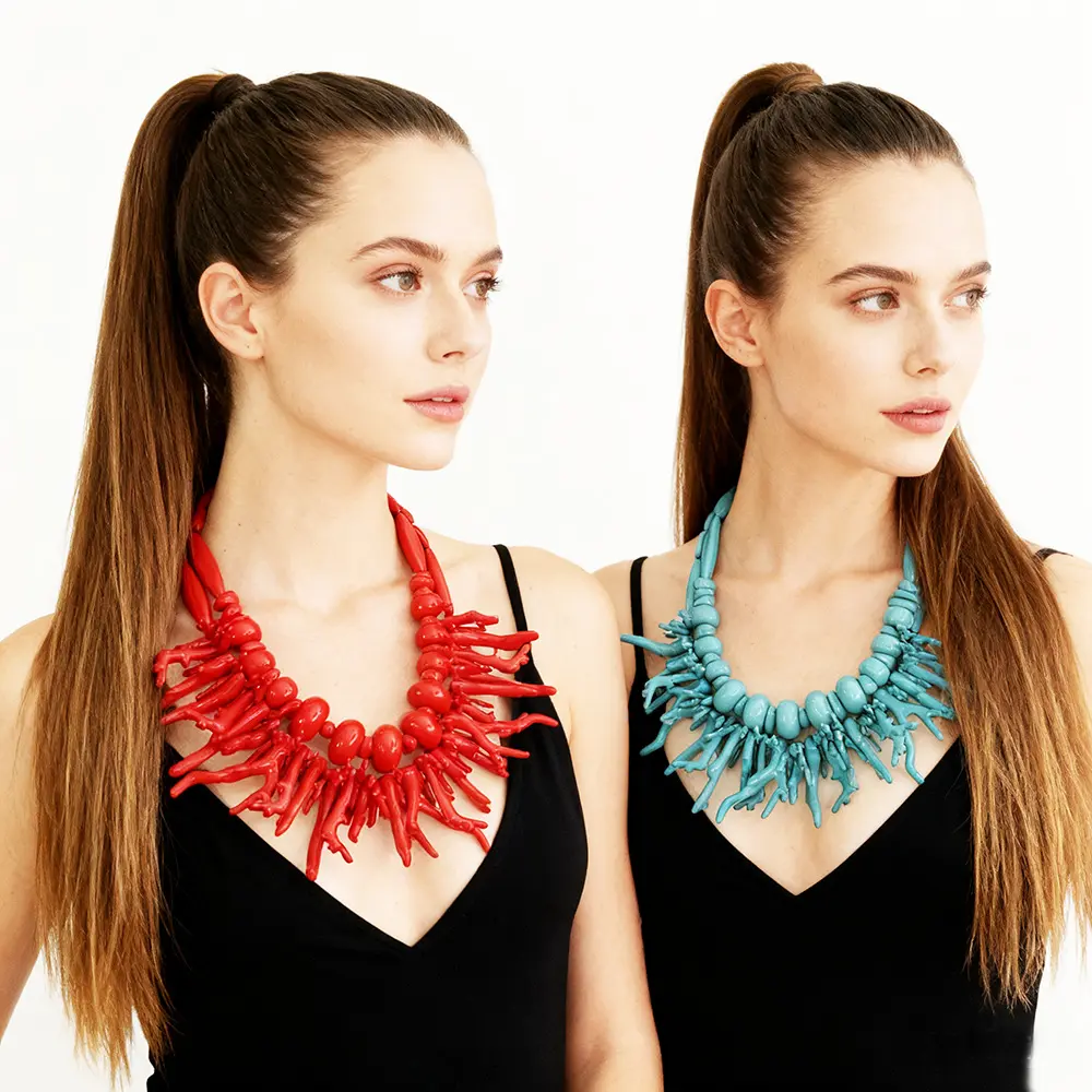 Fashionable versatile accessory, bohemian multi-layered coral beaded necklace for women