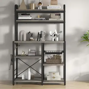 6-Tier Storage Rack, Multifunctional Kitchen Cart with Microwave Stand, Coffee Bar, Wire Drawer & Baker Table for Dining and Living Room