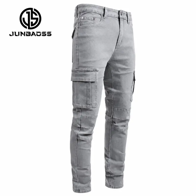 JUNBAOSS Men's Slim Fit Stretch Jeans Cargo Skinny Jeans for Men, Distressed Straight Leg Fashion Casual Comfort Flex Waist Denim Pants, Menswear Trouser Streetwear Jean with Plain Pockets backtoschool