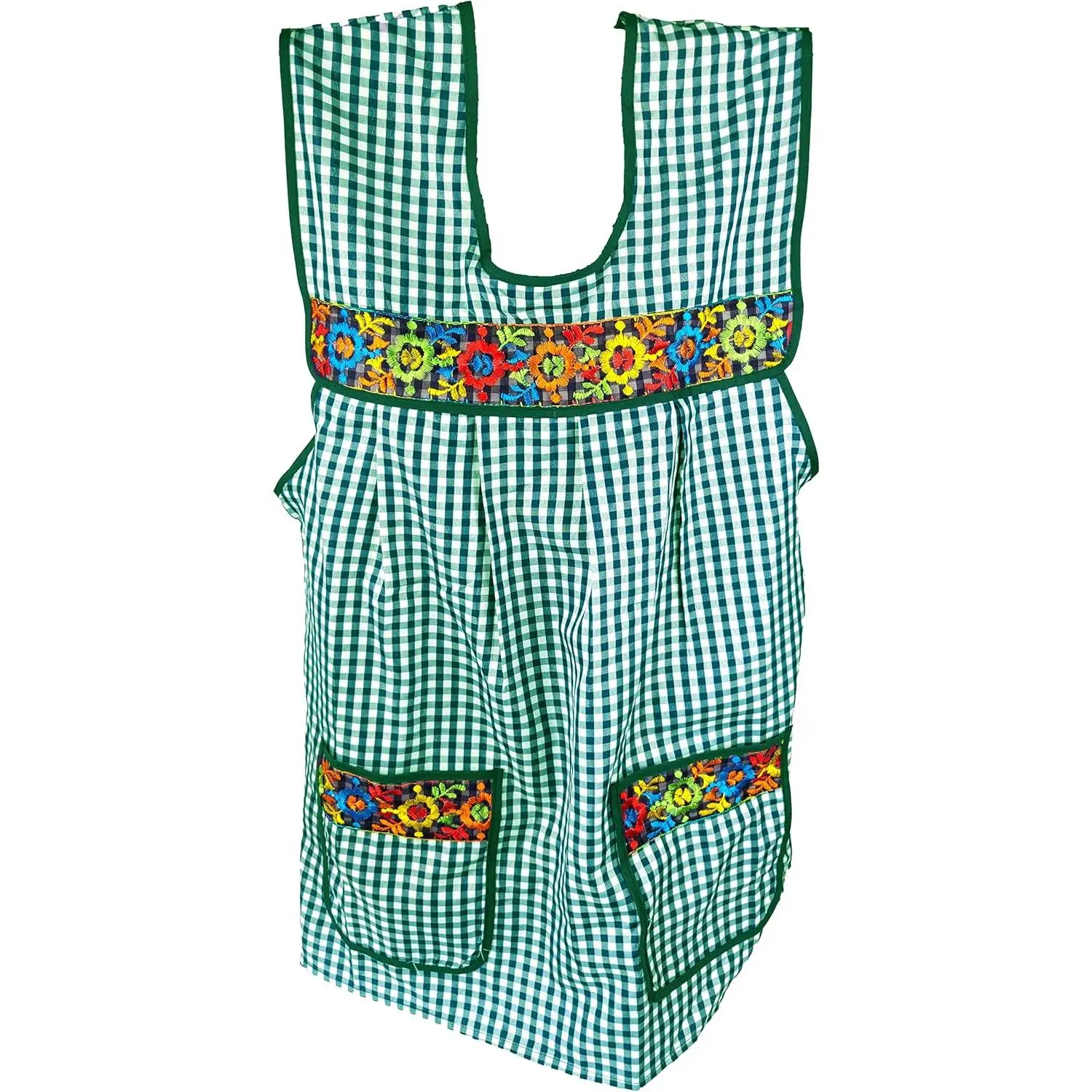 Traditional Mexican apron for women with pockets beautiful flower embroidery - Mandiles para mujer mexicanos mandil