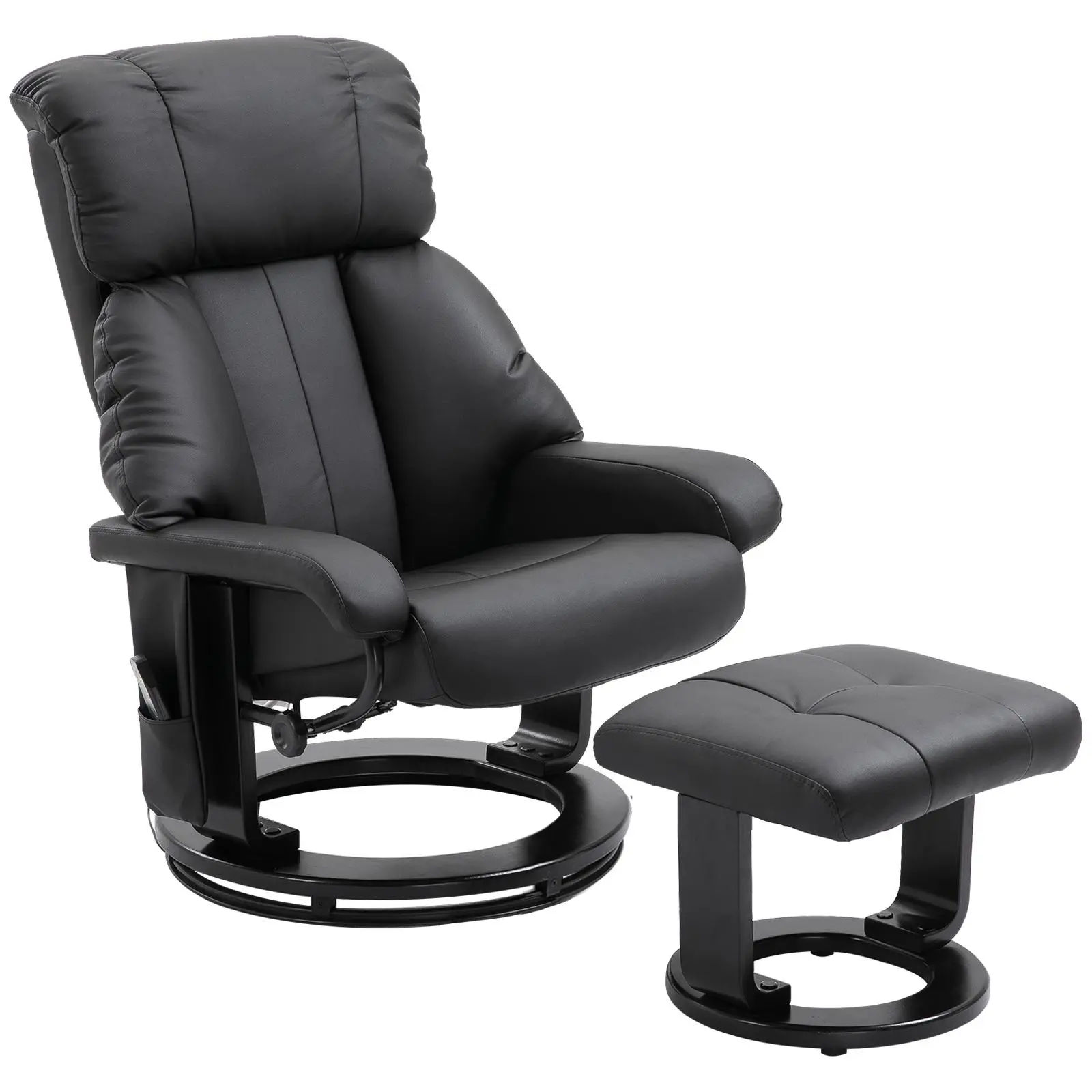 HOMCOM Brown PU Leather Relaxation Massage Recliner Chair - 360° Swivel, 10-Point Vibration, Ottoman Footstool, Side Pocket, Remote Control (Commercial, Office Furniture)