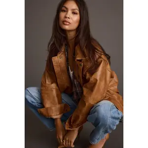 London Calling Cognac Oversized Faux Leather Jacket