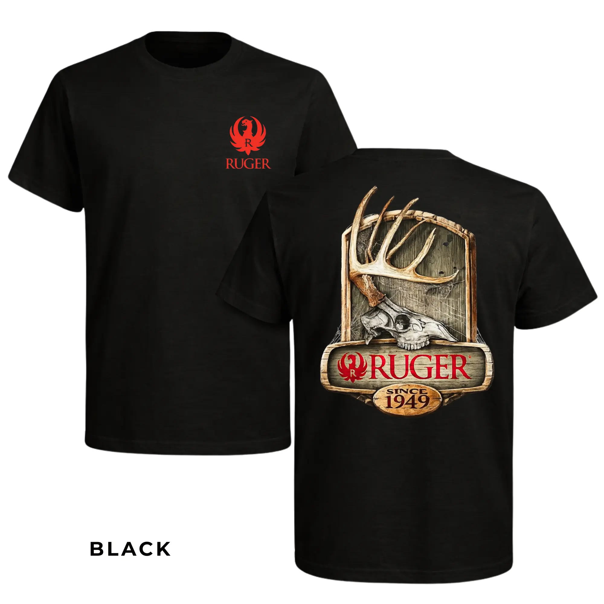 Ruger Hunting T-Shirt, Antler & Skull Graphic Design, Ruger Brand Apparel, Gift for Hunters and Outdoor Enthusiasts