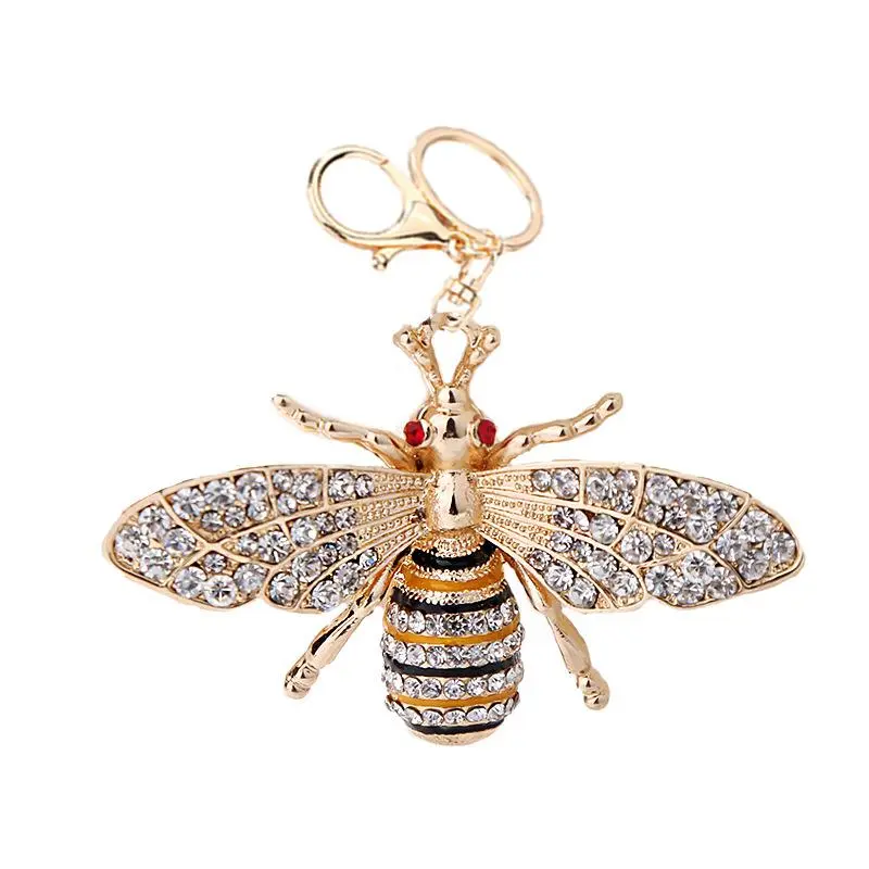 Cute Bee Design Keychain, Trendy Cute Keychain, Rhinestone Decor Keychain for Car Keys for Women & Men, Creative Gift Ideas, Charm, Gold, Artificial Diamond, Bling Bling Keychains