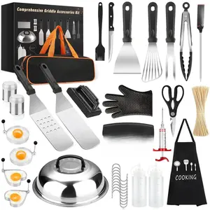 Accessories Kit, 135 Pcs Griddle Grill Tools Set, Professional Grill Spatula Set with Basting Cover, Spatula, Scraper, Bottle, Tongs, Egg Ring