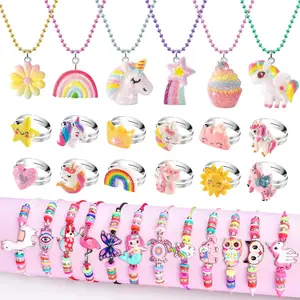 Little Girls Jewelry SetsJewelry for Girl Costume Jewelry, Play Rings Unicorn Necklaces Bracelets for Childrens Gift Set Girl Toys