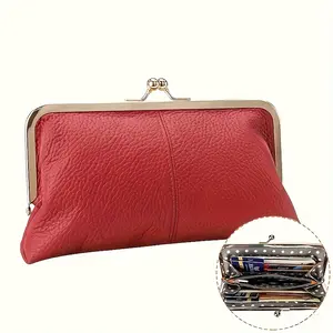 Trendy Genuine Leather Wallet, Solid Color Card Holder, Perfect Clutch Bag for Daily Use