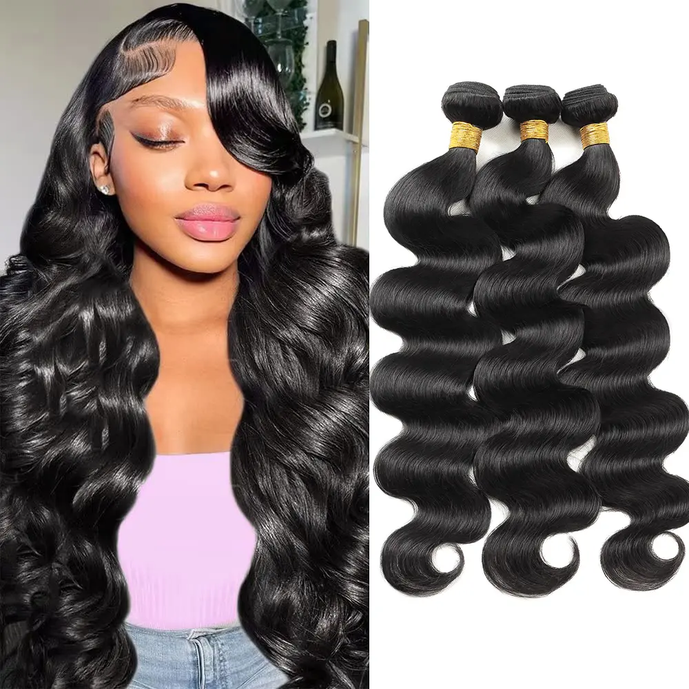 Body Wave Bundles Human Hair Weave 3 4 Bundles Brazilian Virgin hair Bundles 32inch 34inch Quick Weave Sew in 4×4 Lace Closure 2×6 Closure