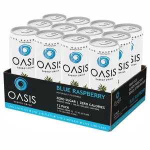 OASIS Blue Raspberry Energy Drink – 12-Pack, Zero Sugar, Zero Calories – Natural Caffeine from Guayusa – 12 fl oz Cans