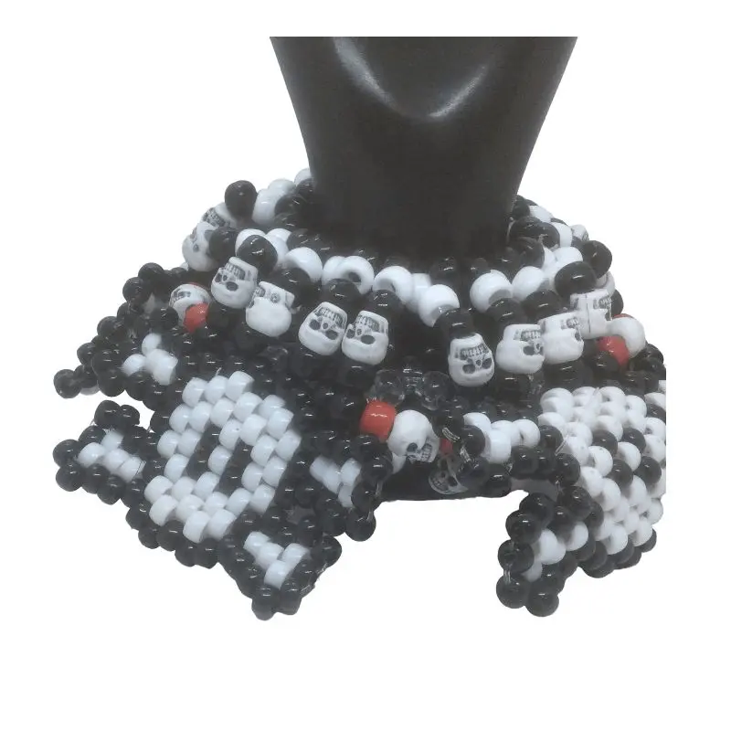 Kandi Cuff  Epic Gothic UFO Bracelet W/5 Beaded Skull and Bones -  Handmade Beaded Bracelet-Skull Pony Beads