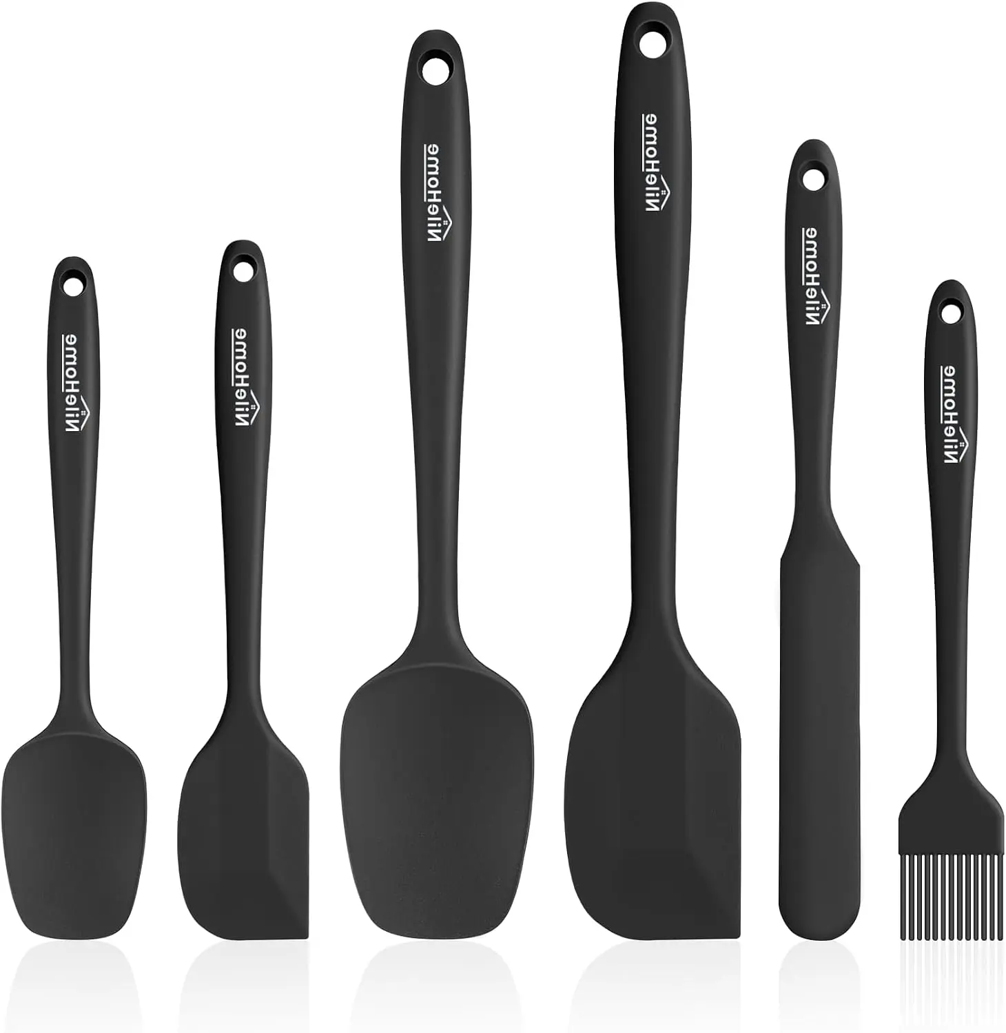 6 Piece Silicone Spatula Set with Silicone Basting Brush, Food Grade BPA-Free Heat Resistant Rubber Kitchen Utensils Up to 600°F, Nonstick Baking Spatulas for Cooking, Mixing, Scraping, Baking, Dishwasher Safe, Black
