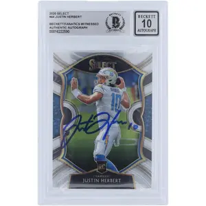 Justin Herbert Los Angeles Chargers Autographed 2020 Panini Select #44 Beckett Fanatics Witnessed Authenticated 10 Rookie Card - Fanatics Authentic Certified