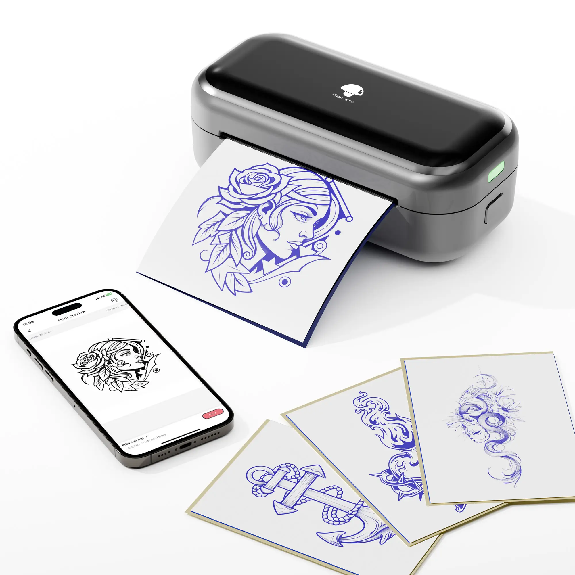 TP31 Mini Tattoo Stencil Printer, with 30pcs Transfer Paper,Battery super endurance,Bluetooth Phomemo Tattoo Machines Printer for Tattoo Beginners & A