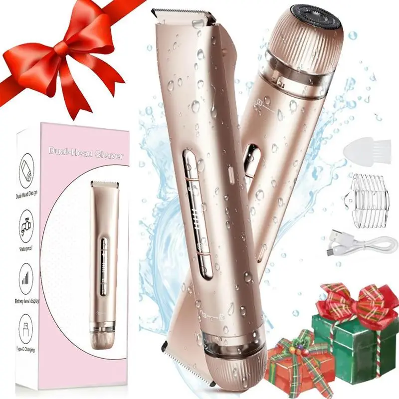 Rechargeable 2-in-1 Electric Hair Remover, Dual Head Design for Face & Body, Waterproof Hair Trimmer for Arms & Legs, Body Hair Trimming, Hygienic Personal Grooming Tool, Underarm Trimmer, Waterproof Cordless Shaver