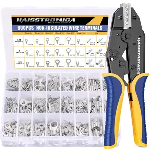 haisstronica 600pcs Non-Insulated Wire Terminals Set Contain AWG 22-6 Wire Terminals Crimping Tool with AWG 22-10 Non Insulated Butt connectors,Father's Day Gift multi  tool