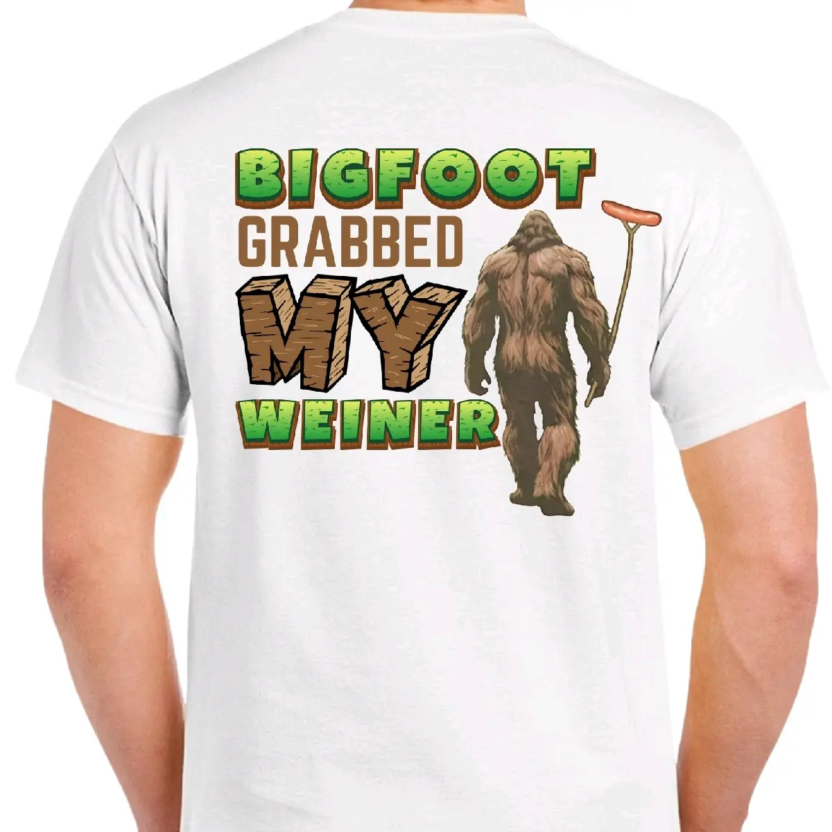 Cotton Bigfoot Grabbed My Weiner - Men'S T-Shirt Cotton Menswear Tshirt Top Crewneck Casual Shorts  Black Streetwear  Graphic Tees Men Gifts Baggy  Clothes  Black Shirt Sluggy Tee Golf Gift T-Shirt For Men And Women